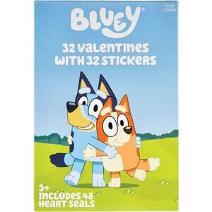 Bluey 32 Valentines & Stickers & 48 Heart Seals 3+ PMG 8 Designs Cards 533698